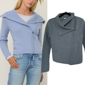 Margaret O'Leary NWOT Cashmere St. Bridget Dust Blue Long Sleeve Moto Blazer XS